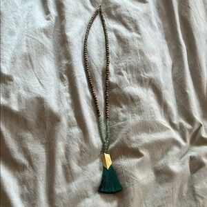 Green and Gold Tassel Necklace with Elegant Design